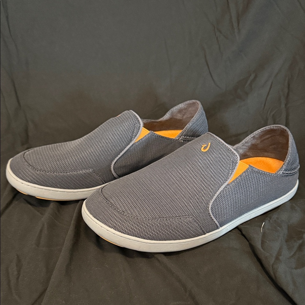 OluKai Men's Charcoal and Orange Slip-On Loafers - Picture 2 of 5